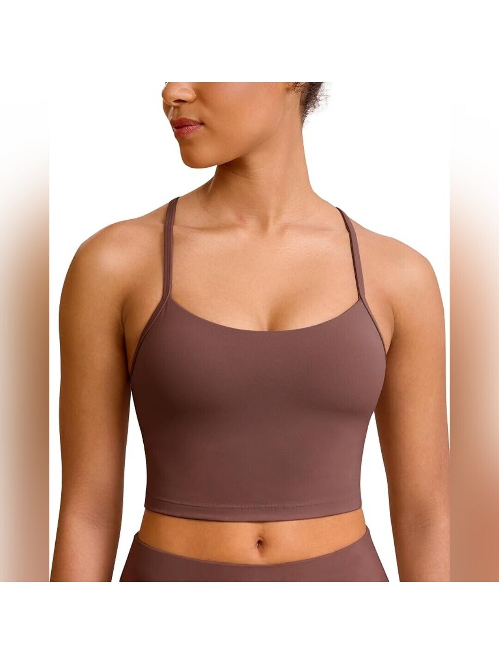 NWOT Baydi Women’s Brown Yoga Crop Top, Spaghetti Straps, Removable Pads, Small